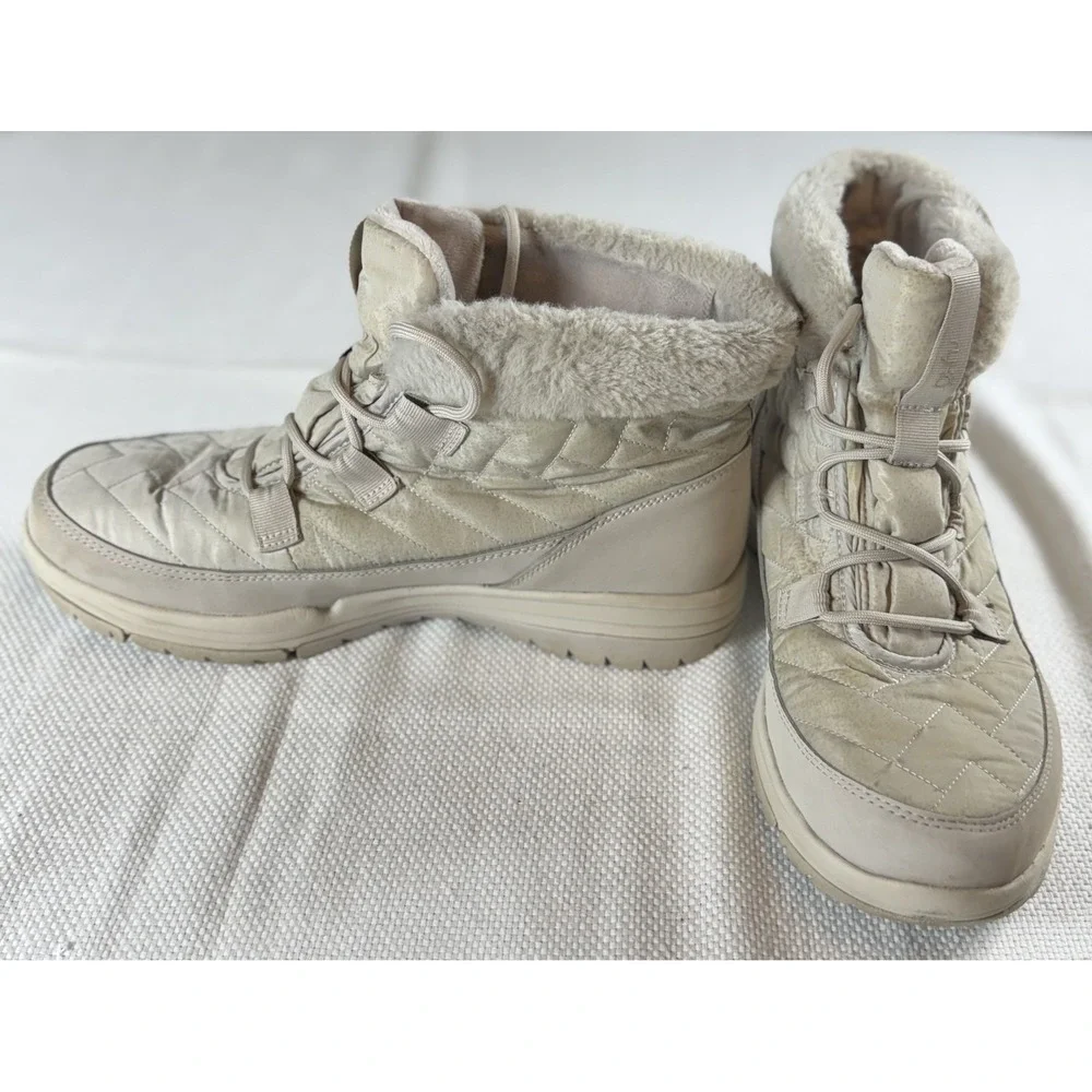 Ryka Aubonne Lace Shoes Womens Size 10M Beige Faux Fur Quilted Winter Boots Warm